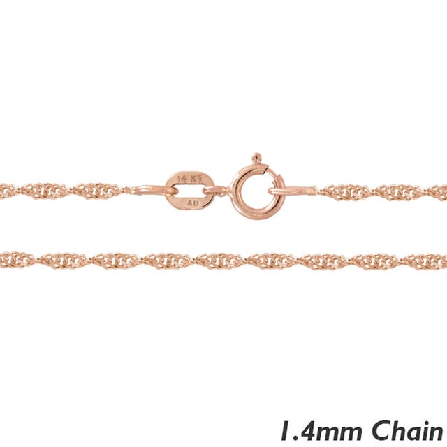 Solid 14k Rose Gold 1.4mm Singapore Chain