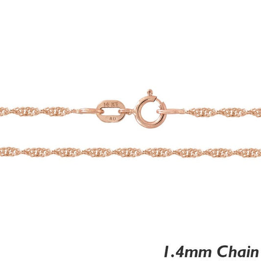 Solid 14k Rose Gold 1.4mm Singapore Chain