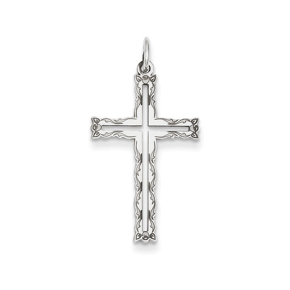 14K White Gold Laser Designed Cross Pendant