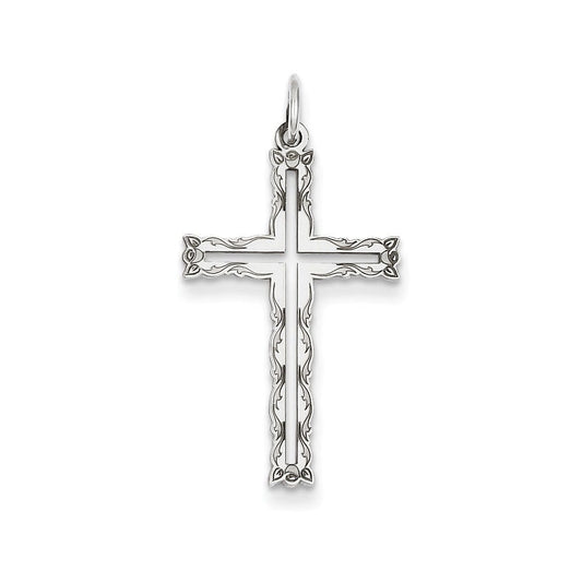 14K White Gold Laser Designed Cross Pendant