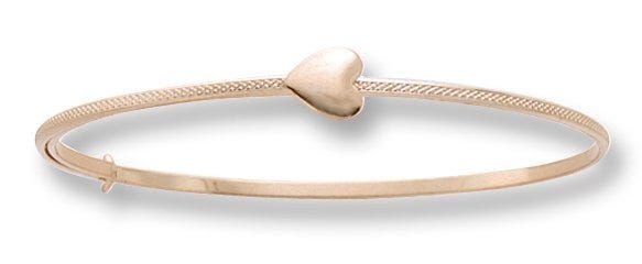 14K Yellow Gold Children's Adjustable Heart Bangle Bracelet