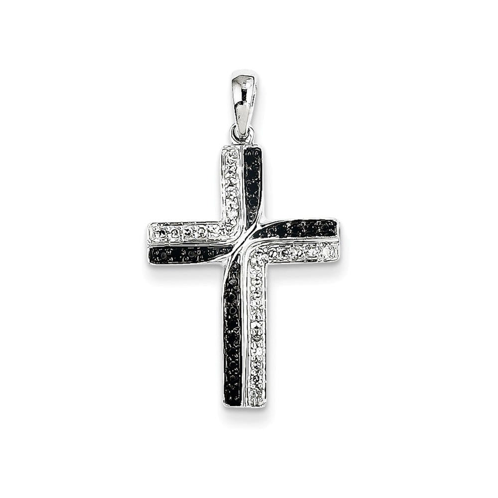 14K White Gold Black & White Diamond Cross Pendant