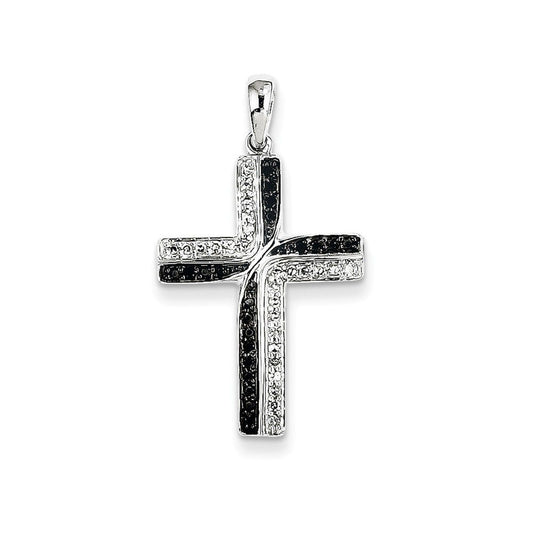 14K White Gold Black & White Diamond Cross Pendant