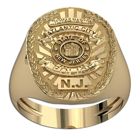 Personalized New Jersey Police Badge Ring with Name & Department