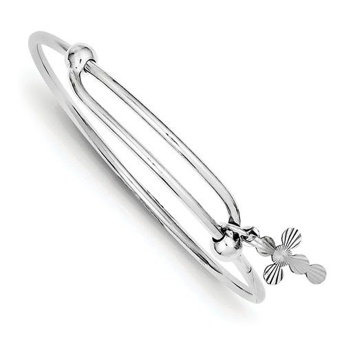 Sterling Silver Children's Cross Charm Expandable Bangle Bracelet