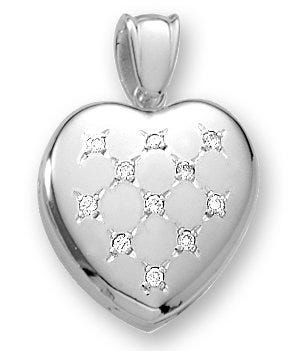 18k Premium Weight White Gold Diamond Heart Picture Locket