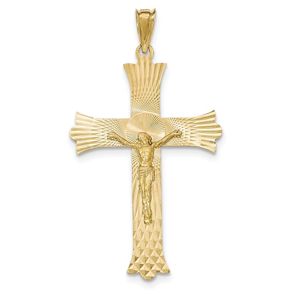 14k Polished, Satin and Diamond-cut Crucifix Cross Pendant