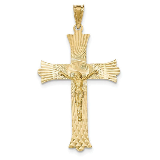 14k Polished, Satin and Diamond-cut Crucifix Cross Pendant