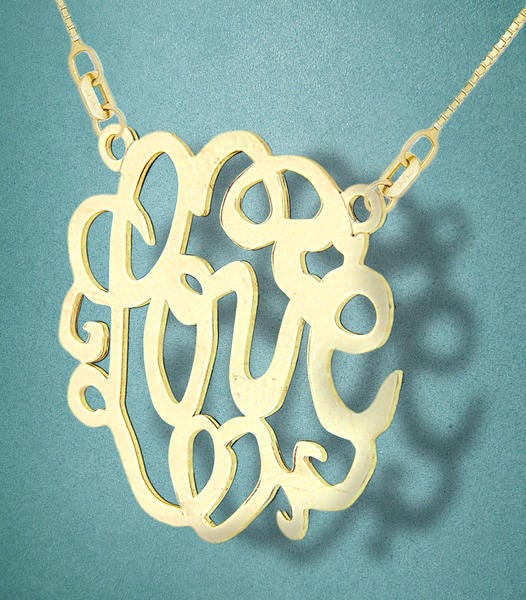 Round Fancy Script Love Monogram Cut-Out Pendant