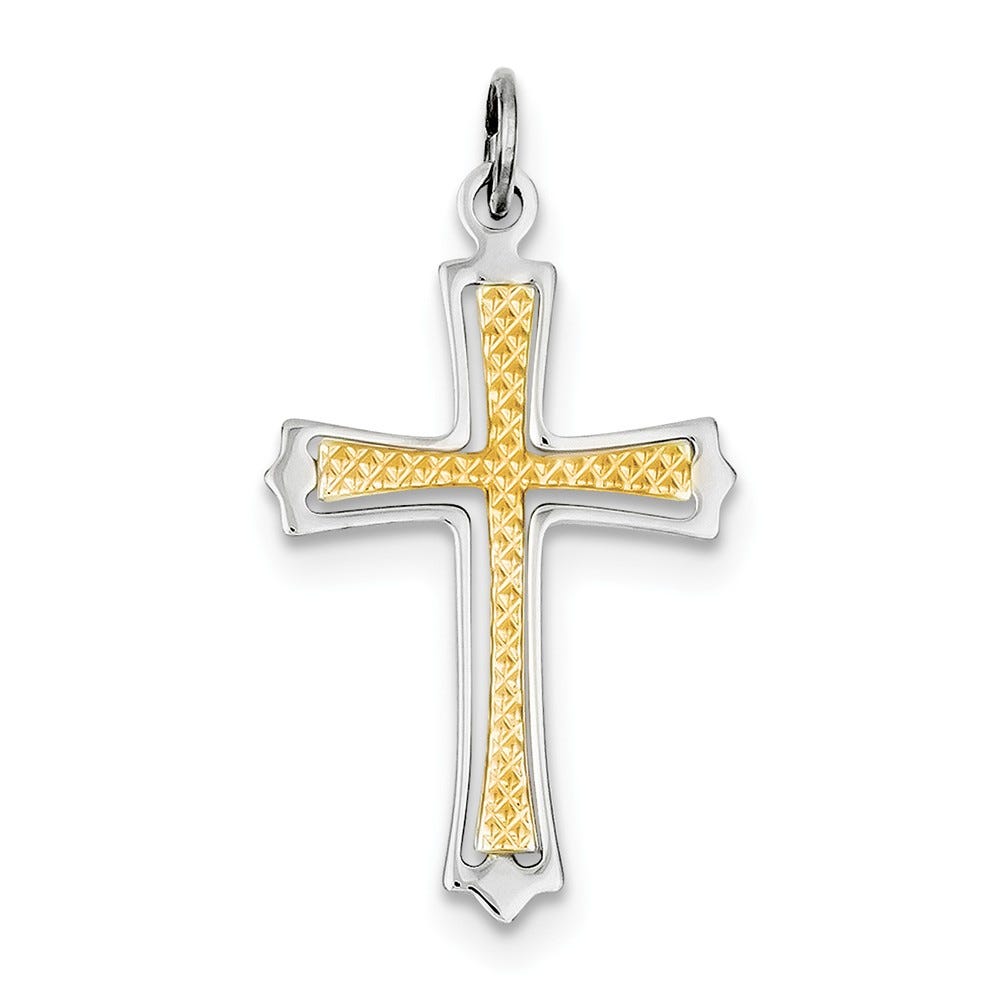 Sterling Silver Rhodium-plated & Gold-plated Cross Pendant