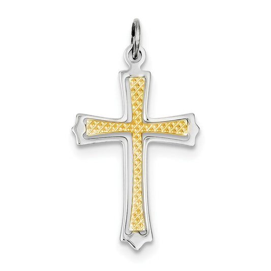 Sterling Silver Rhodium-plated & Gold-plated Cross Pendant