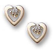 14K Yellow Gold Children's Open Style Heart Earrings w/ Cubic Zirconia