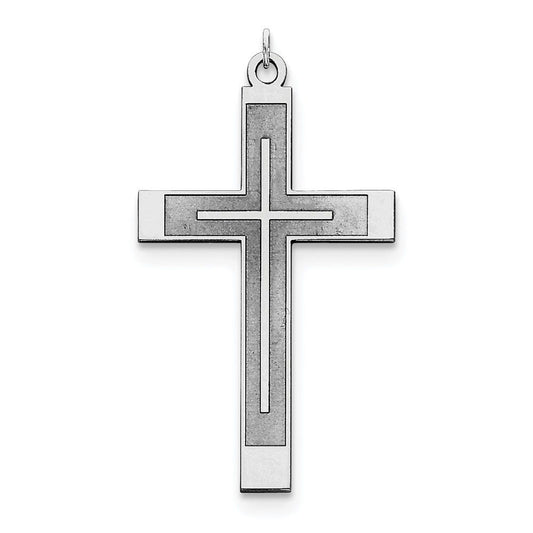 Sterling Silver Satin & Polished Laser Designed Cross Pendant