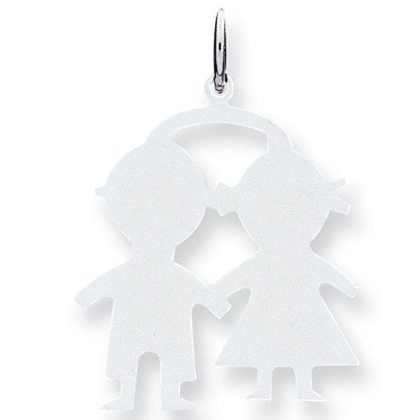 Engravable 14k White Gold Boy & Girl Pendant or Charm