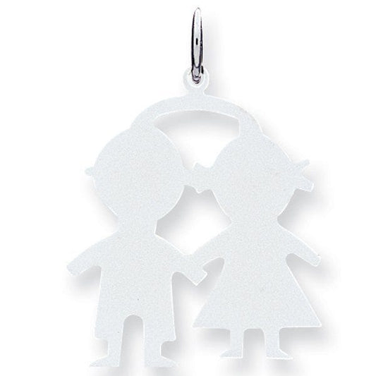 Engravable 14k White Gold Boy & Girl Pendant or Charm