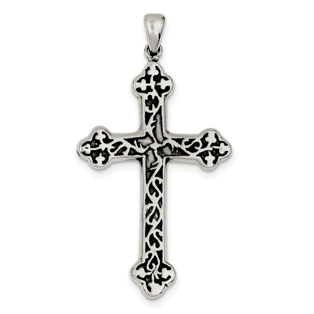 Sterling Silver Antiqued Thorn Cross Pendant
