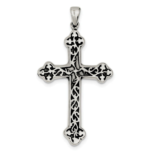 Sterling Silver Antiqued Thorn Cross Pendant