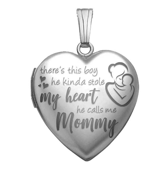 14K White Gold " He Calls Me Mommy " Heart Photo Locket