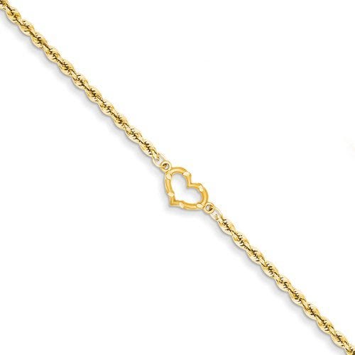 14k Open Heart Rope Anklet