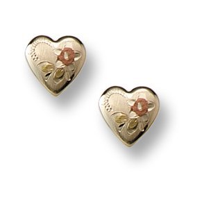 14K Yellow Gold Tri-Colored Hearts Children Post Earrings