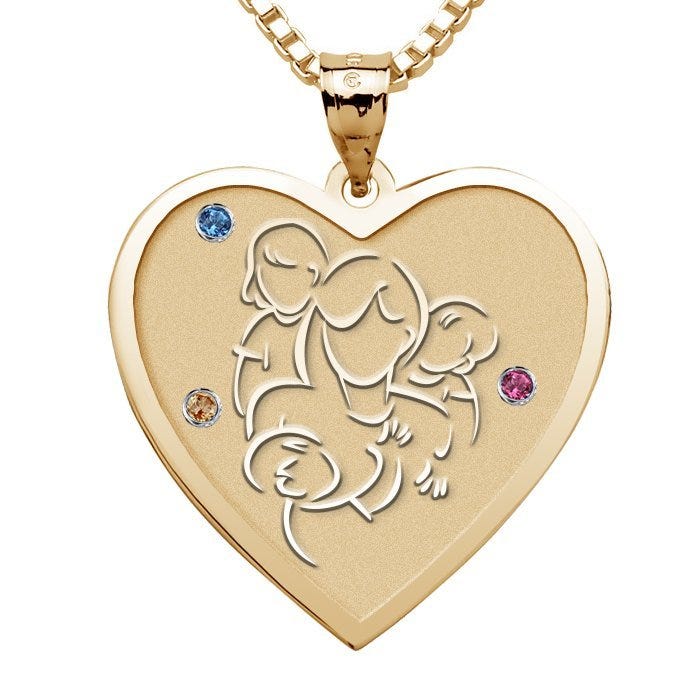 Mother with Daughter and Two Sons - Heart Pendant