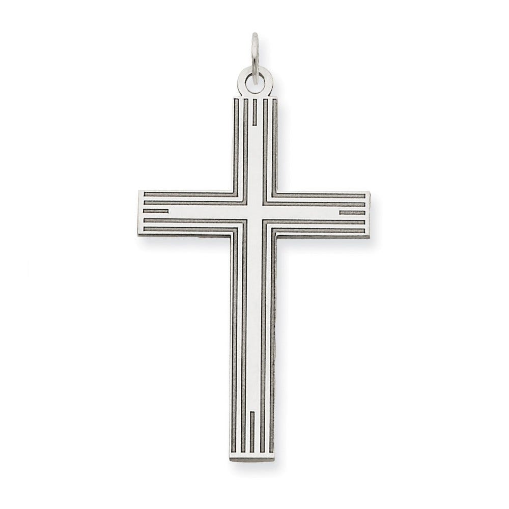 14K White Gold Laser Designed Cross Pendant