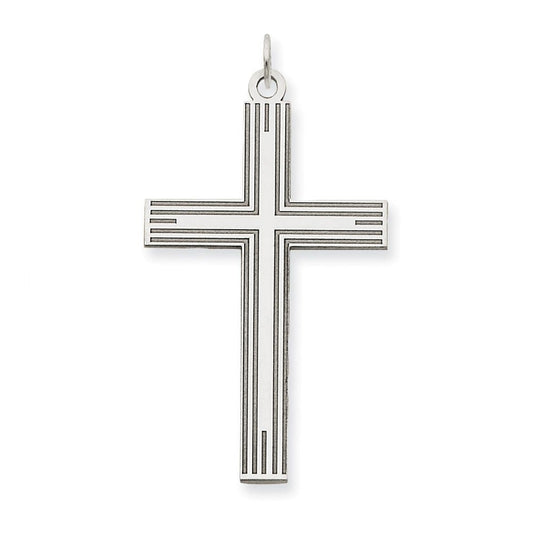 14K White Gold Laser Designed Cross Pendant