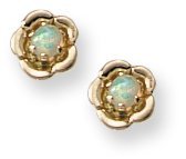 14K Yellow Gold Genuine Opal Children Post Earrings