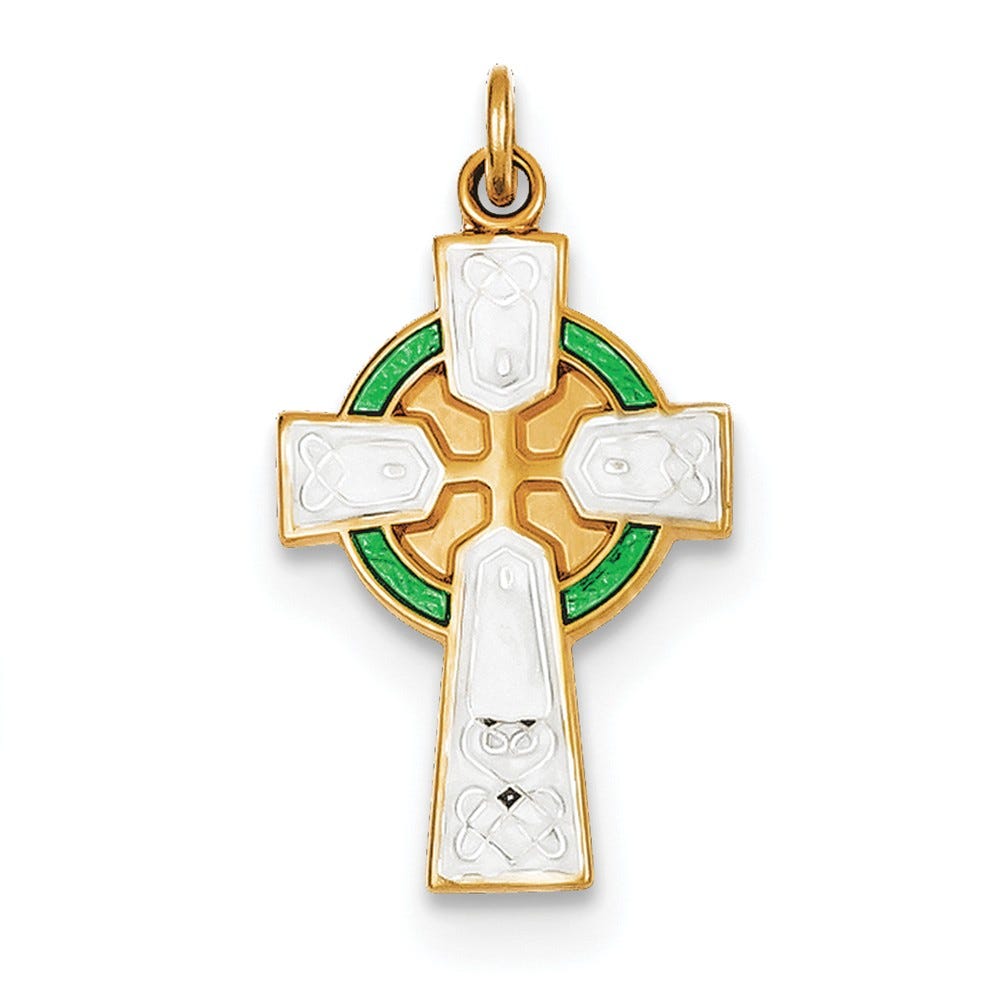 Sterling Silver Rhodium-plated Polished/Gold-plated Epoxy  Cross Pendant