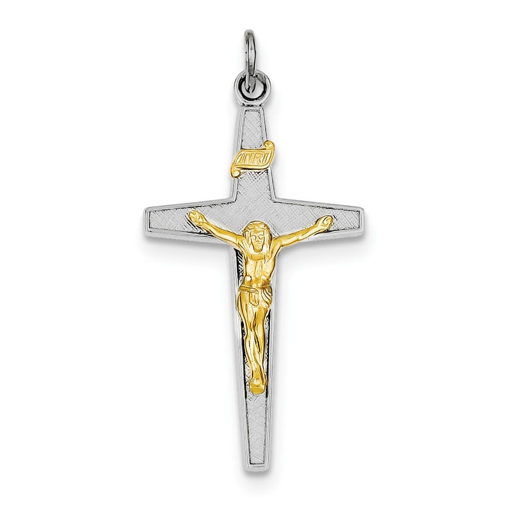 Sterling Silver Rhodium-plated & Vermeil INRI Crucifix Charm