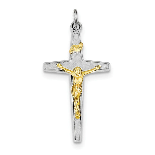 Sterling Silver Rhodium-plated & Vermeil INRI Crucifix Charm