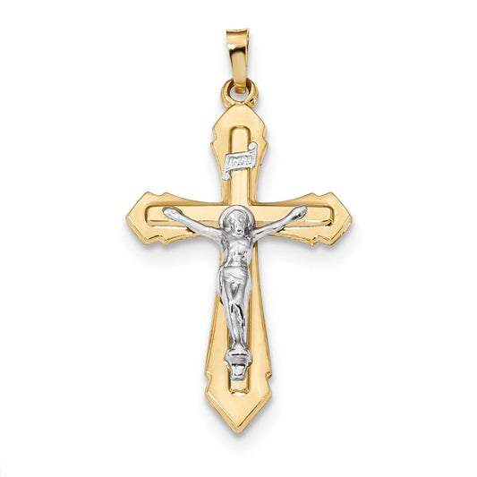 14k Two-tone Polished INRI Crucifix Pendant