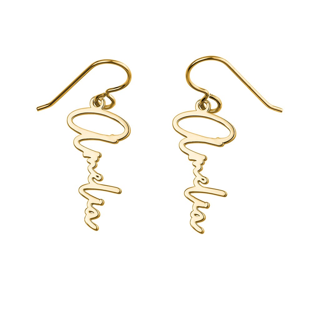 Pair Of Modern Script Name Dangle Earrings