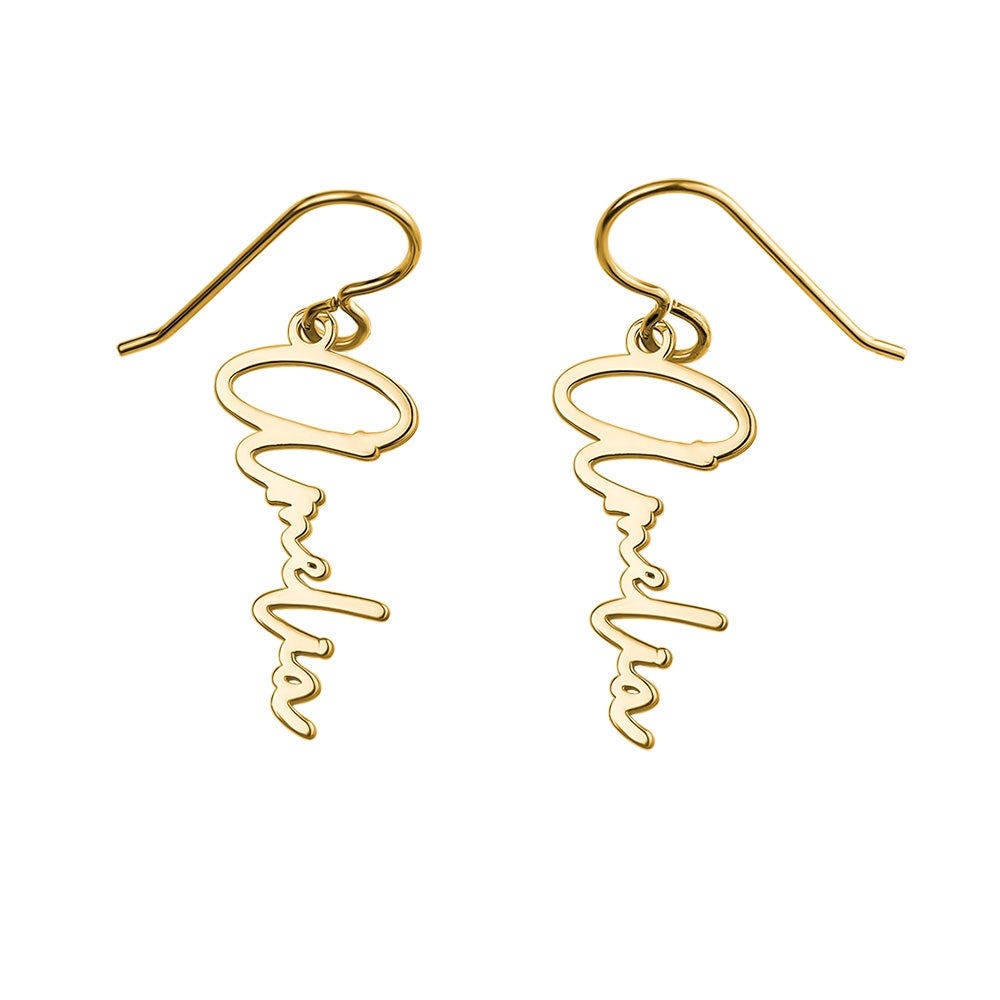 Pair Of Modern Script Name Dangle Earrings