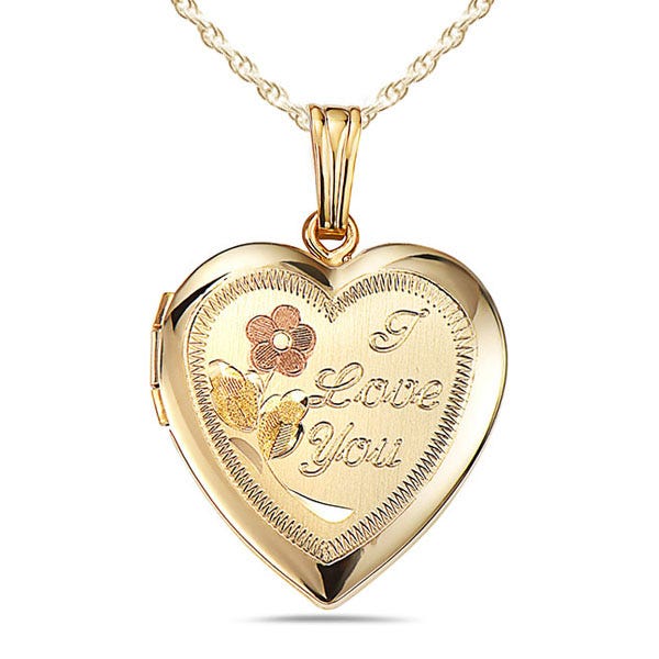 14k Gold Filled I Love You Heart Photo Locket - 3/4 inch x 3/4 inch