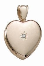Solid 14k Yellow Gold Premium Weight Heart Photo Locket with Diamond