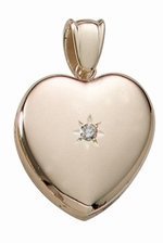 Solid 14k Yellow Gold Premium Weight Heart Photo Locket with Diamond