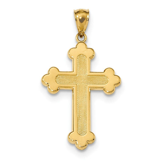 14k Satin & Polished Budded Cross Pendant