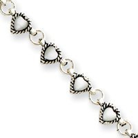 Sterling Silver 9" White Cats Eye Heart Anklet