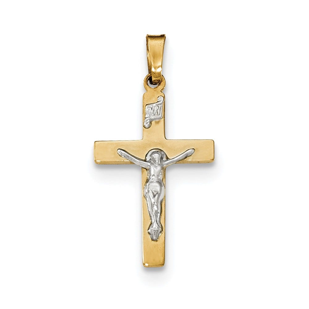 14k Polished INRI Crucifix Cross Pendant