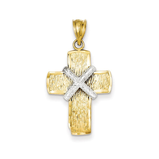 14K Two-tone Diamond-cut Cross Pendant