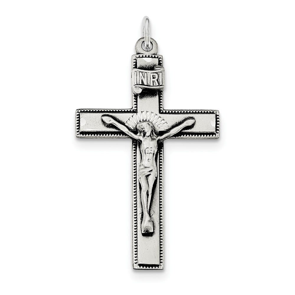 Sterling Silver INRI Crucifix Cross w/ Prayer Pendant