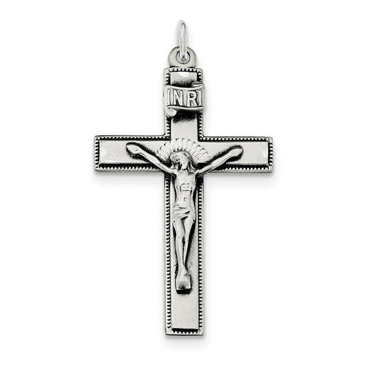 Sterling Silver INRI Crucifix Cross w/ Prayer Pendant