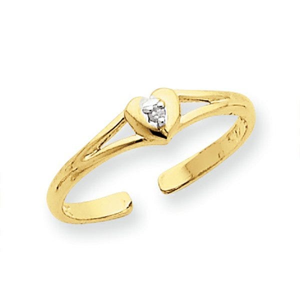 14k Yellow Gold Heart With .01 Ct Diamond Toe Ring