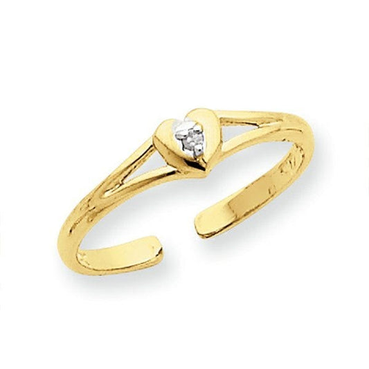 14k Yellow Gold Heart With .01 Ct Diamond Toe Ring