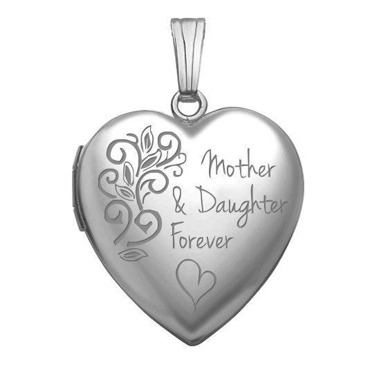 14K White Gold Mother & Daughter Forever  Heart Photo Locket
