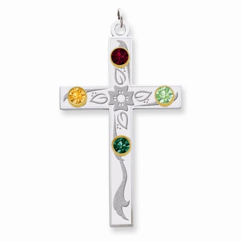 Sterling Silver/14k Bezel Crystal Family Cross Pendant