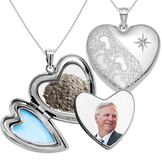 Sterling Silver Foot Print Cremation & Hair Photo Locket