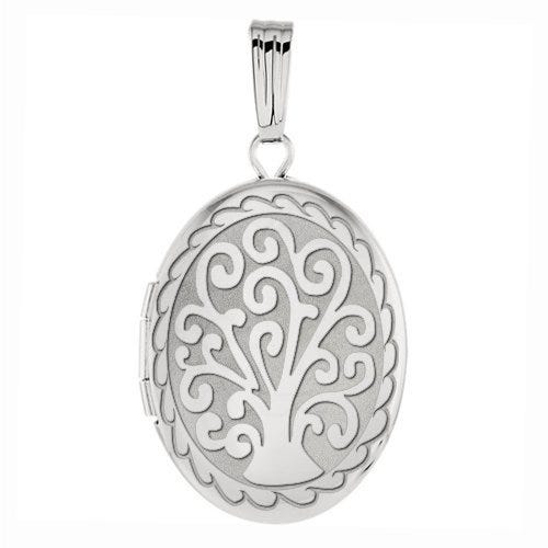 14k White Gold Tree of Life Oval Photo Locket
