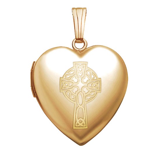14K Yellow Gold "Sweetheart" Celtic Cross Locket